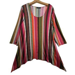 Travel Elements Womens Tunic 1X Plus Top Slinky Knit Shark Bite Striped Stretch